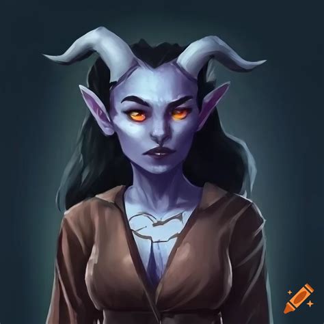 Dungeons And Dragons Female Handsome Tiefling Grey Skin Black Wavy