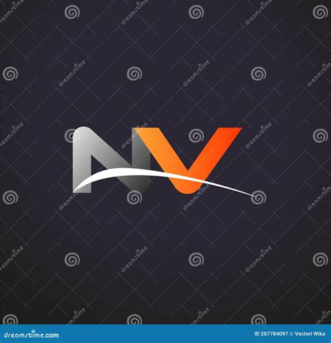 Initial Letter Nv Logotype Company Name Colored Grey And Orange Swoosh