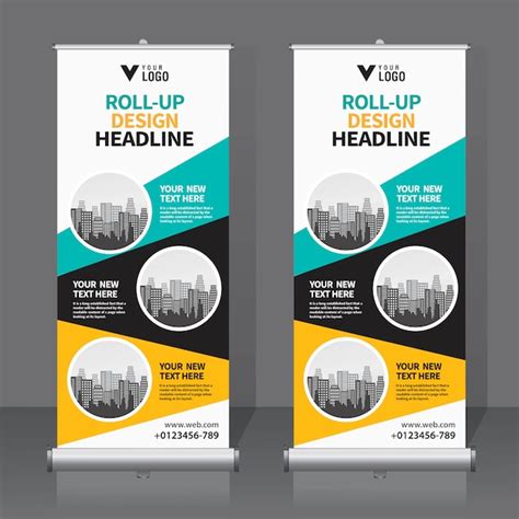 Roll up banner plantilla de diseño Vector Premium