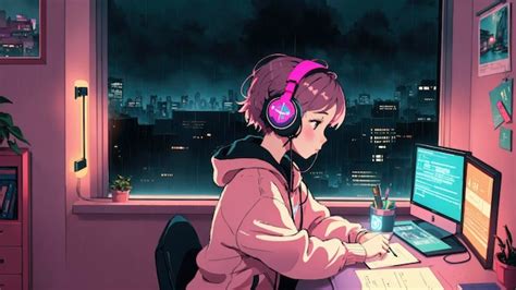 Premium Ai Image Anime Lofi Girl Relaxing Study Session With Chill Vibes