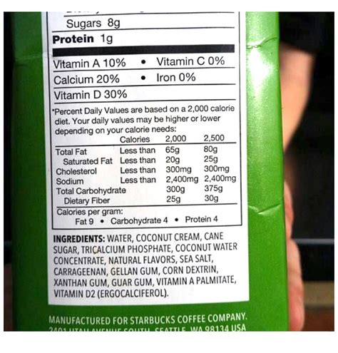 Starbucks Coconut Milk Nutrition Facts - Nutrition Pics