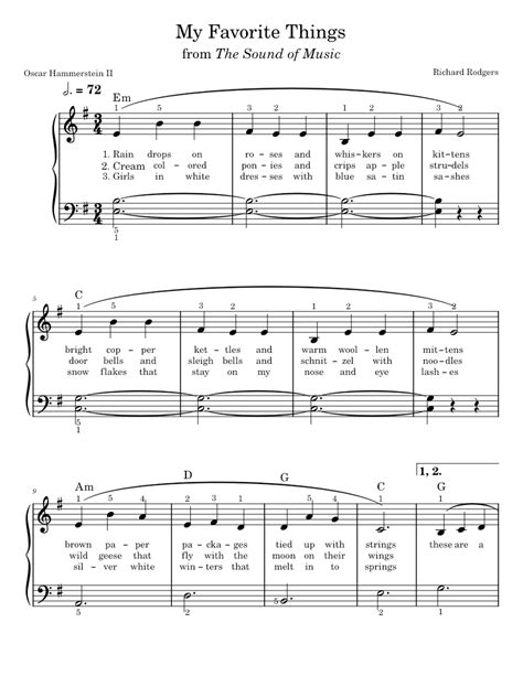 My Favorite Things Sheet Music For Piano Solo Easy