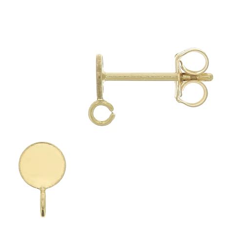 Clous D Oreilles Rond Pour Cabochon 4 Mm Avec Anneau Ouvert Gold