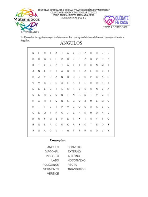 27 De Agosto Matematicas Sopa De Letras Angulos Pdf