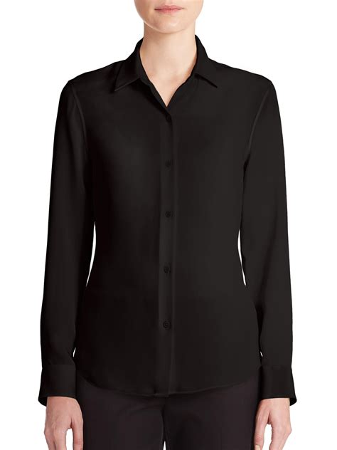 Lyst Theory Tenia Modern Silk Blouse In Black