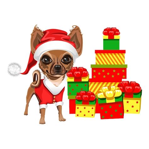 Perrito En Un Sombrero Rojo De Santa Claus Vector Premium