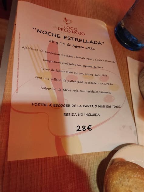 Carta Del Restaurante El Loco Del Pelo Rojo Oviedo