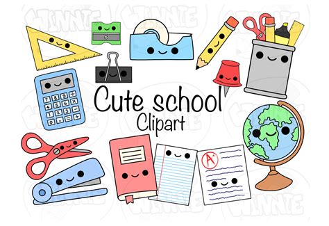 Kawaii School Clipart Vector School Clip Art Cute School Items - Etsy