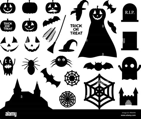 Big Halloween Decoration Elements Black Silhouettes Collection Stock Vector Image And Art Alamy