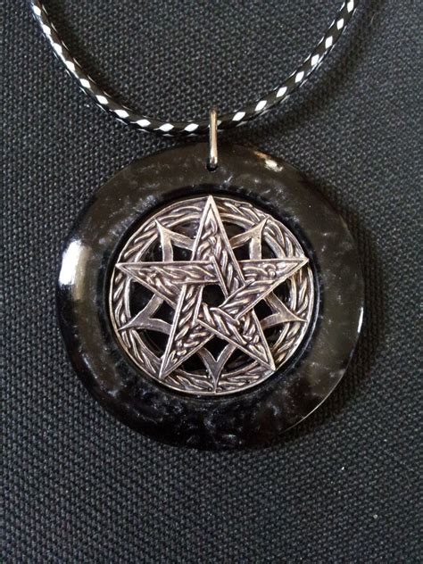 Pentagram Necklace in Black Pearl Resin + Free Shipping, pentacle ...