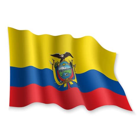 3d Realista Ondeando La Bandera De Ecuador Sobre Fondo Blanco Vector Premium