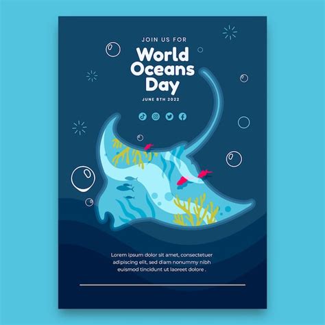 Free Vector Hand Drawn World Oceans Day Vertical Poster Template With