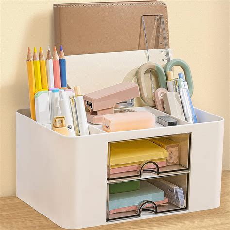 Amazon GoMaihe Desk Organizer With 2 Drawer Multi Functional Pen