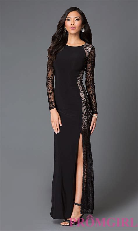 Style MD D13735AB Front Image Black Long Sleeve Prom Dress Prom