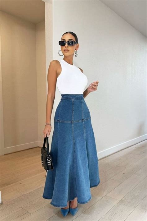 23 Effortless Denim Maxi Skirt Outfit Ideas For Every Occasion Itsallbee Solo Travel