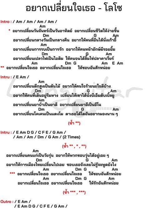 คอร์ดเพลง อยากเปลี่ยนใจเธอ โลโซ คอร์ดเพลงง่ายๆ Lenguitar