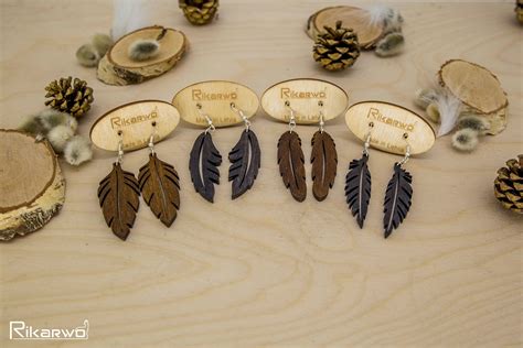 Wooden Feather Earrings Long Earrings Dangle Feather Etsy