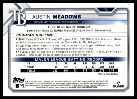 Bowman Chrome Austin Meadows Tampa Bay Rays Ebay