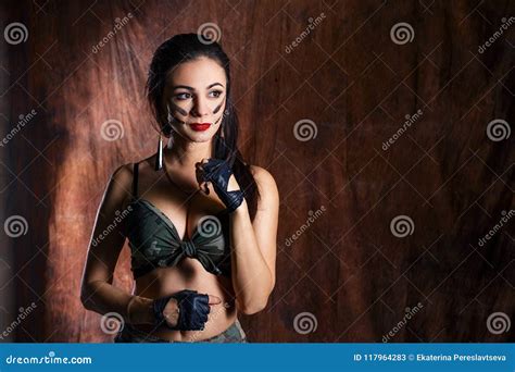 Woman In Uniform Military Beautiful Portrait Of Brunette In Military Uniform Stock Image