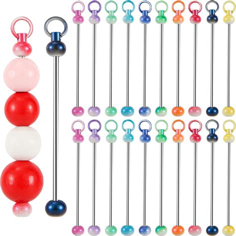 20pcs Beadable Keychain Bars Bulk Metal Bead Keychain Blanks Beaded Keychain Charms