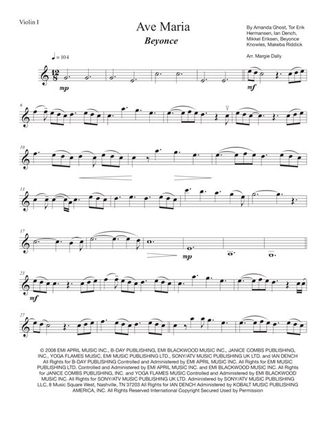 Ave Maria Arr Margie Dally Sheet Music Beyonce String Quartet