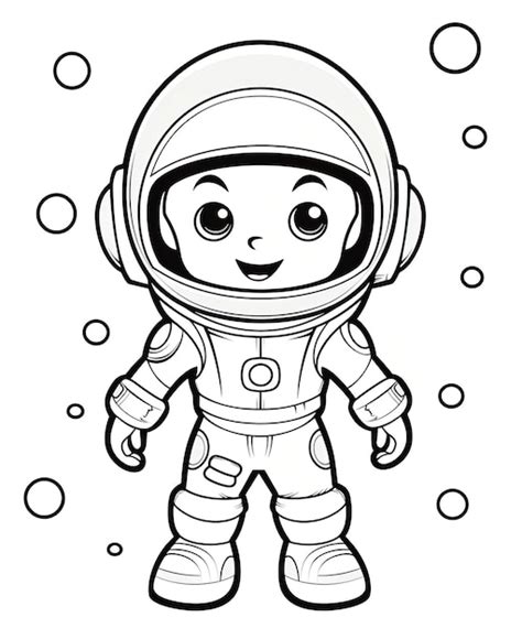 Premium Vector | Drawing of child astronaut outlined art bold coloring ...