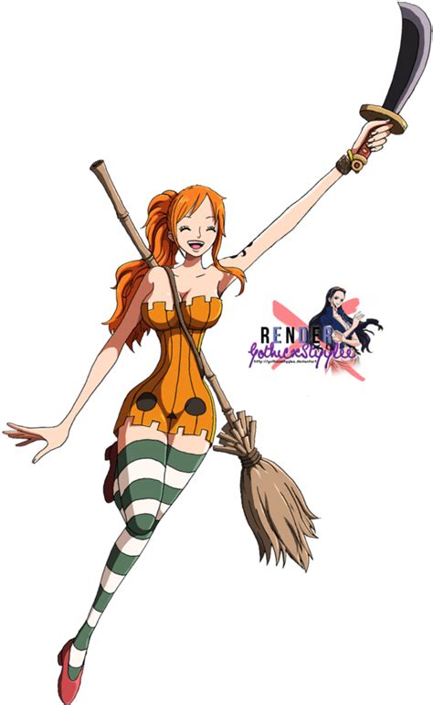 Nami One Piece Illustration Playful Broomstick Magic Hd Png Png All