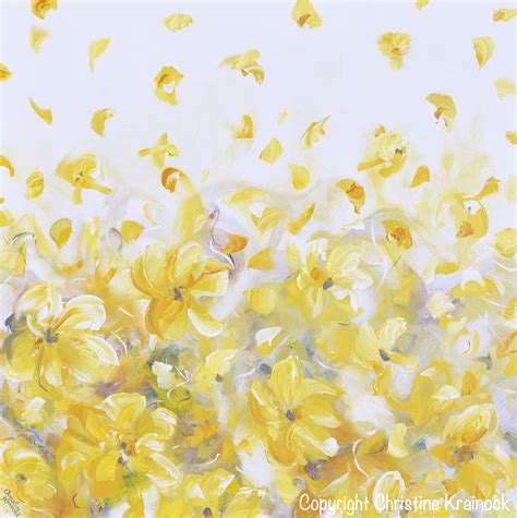 ORIGINAL Art Yellow Grey Abstract Painting Flowers Modern Floral Decor ...