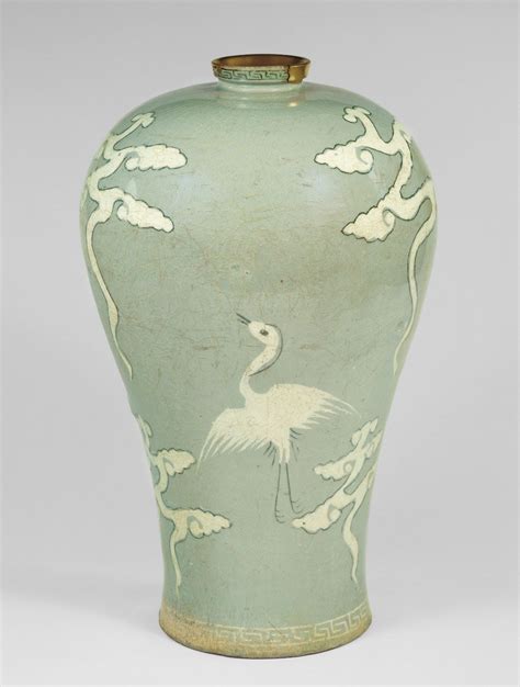 Maebyeong decorated with cranes and clouds Goryeo dynasty (918–1392) late 13th century Korea ...