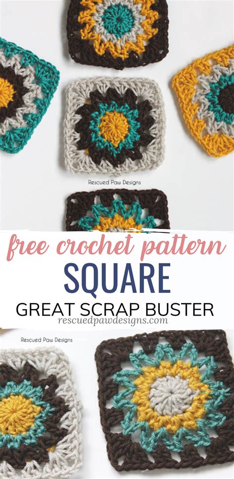 Simple Scrap Buster Square Crochet Pattern Tutorial Freecrochetpattern Rescuedpawdesigns