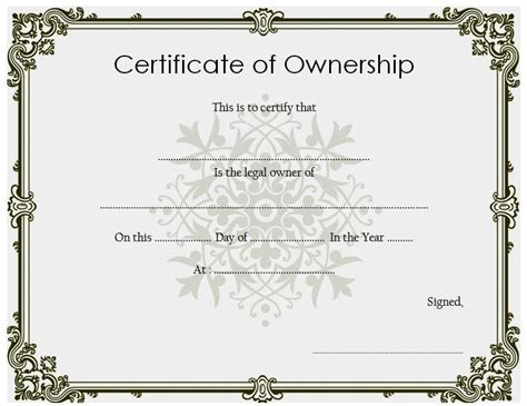 Certificate Of Ownership Template Certificate Of