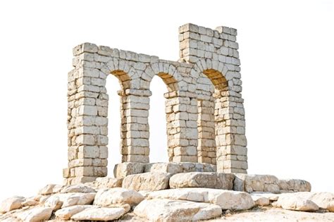 Ruinas De Antiguos Arcos De Piedra Aislados Sobre Un Fondo Blanco