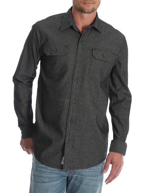 Wrangler Mens And Big And Tall Long Sleeve Stretch Denim Shirt Up To