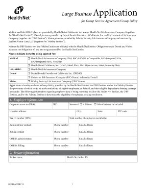 Fillable Online Large Business Application Health Net Fax Email Print