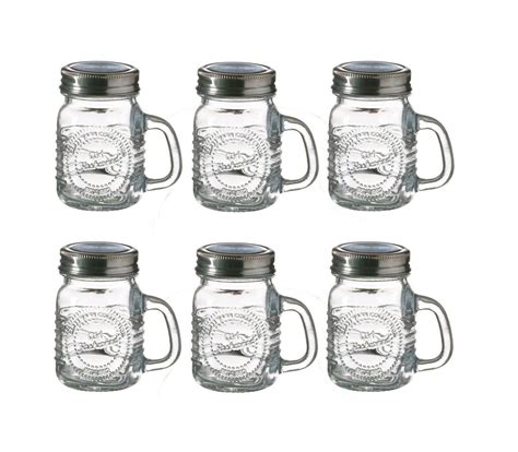 6 X Mini Mason Jar Shot Glass With Handle 70ml Vintage Drinking