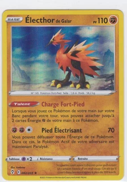 CARTE POKÉMON ELECTHOR de Galar 110 PV 82 203 Rare holo EUR 1 50