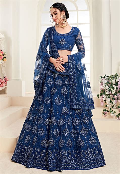 Buy Embroidered Net Lehenga In Dark Blue Online Lcc722 Utsav Fashion