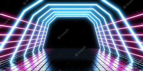 Premium Photo 3d Abstract Background With Neon Lights Neon Tunnel Space Construction 3d