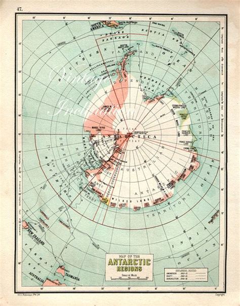 Antique ANTARCTIC South Polar Regions Map 1930s Original Map Etsy