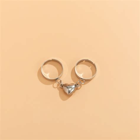 Victorias Vogue Magnetic Couple Love Heart Rings Set Punk Silver Color