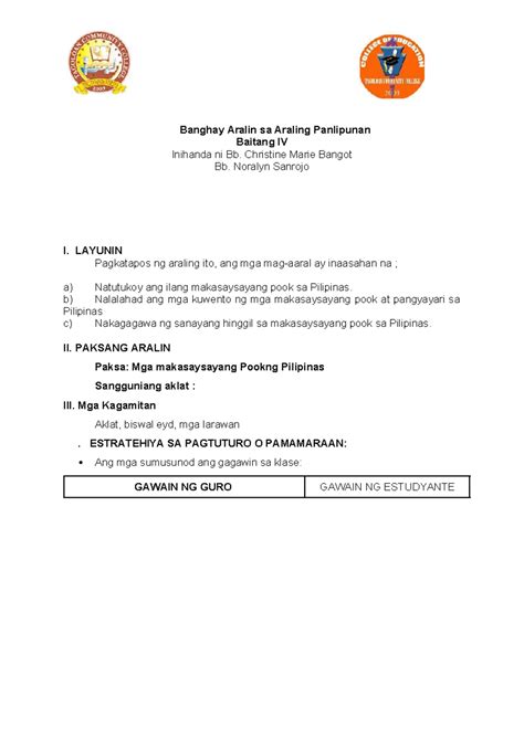 Ap Finished 2 1 Banghay Aralin Sa Araling Panlipunan Baitang Iv