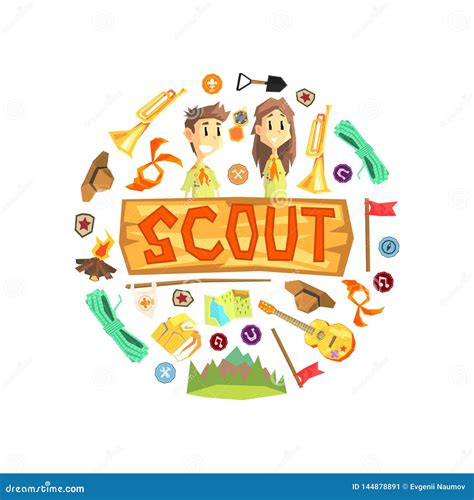 Scout Banner Template With Camping And Hiking Equipment Scouting Boy