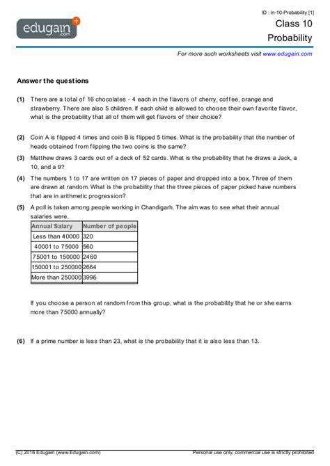 Grade 10 - Probability | Math Practice, Questions, Tests, Worksheets ...