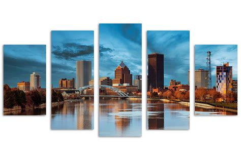 Rochester Ny Skyline Canvas Print Wall Art Dark Blue Skies 5 Panel Canvas Quest