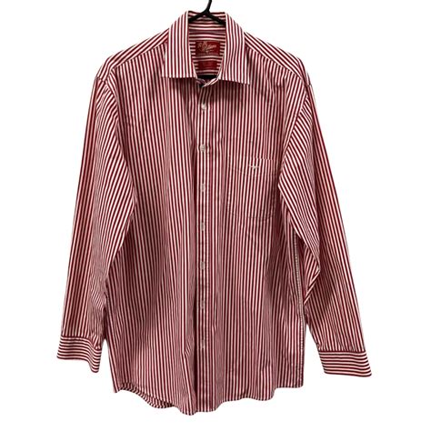 Rmwilliams Mens Red And White Striped Shirt Size L