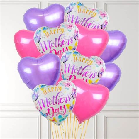 Happy Mothers Day Butterfly Hearts Inflated Balloon Bunch Balloonbx