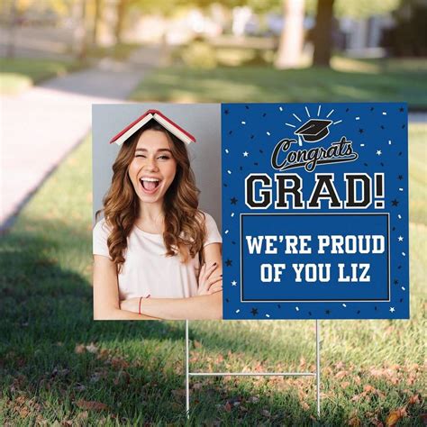 Custom Blue Graduation Photo Yard Sign - Size - 22in x 15in | Party City