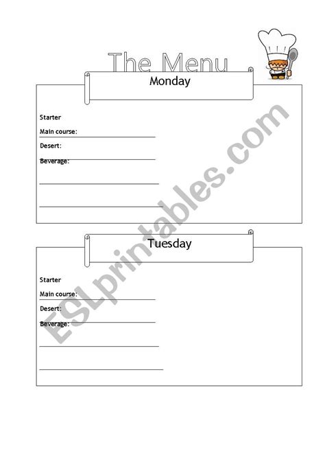 The Menu Esl Worksheet By Itsasnearraiza