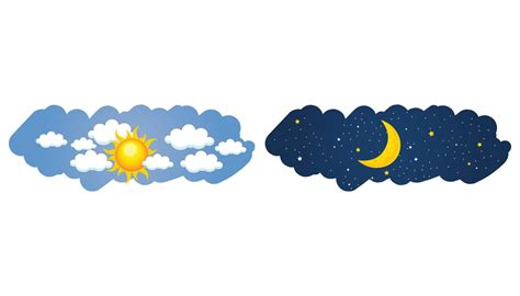 Day And Night Sky Illustration With Sun Clouds Moon And Stars