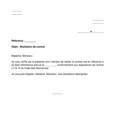 Lettre de Résiliation d Assurance Automobile ou Habitation